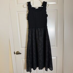 Grace Karin Black Eyelet Smocked Y2K Maxi Dress for Girls Size M
